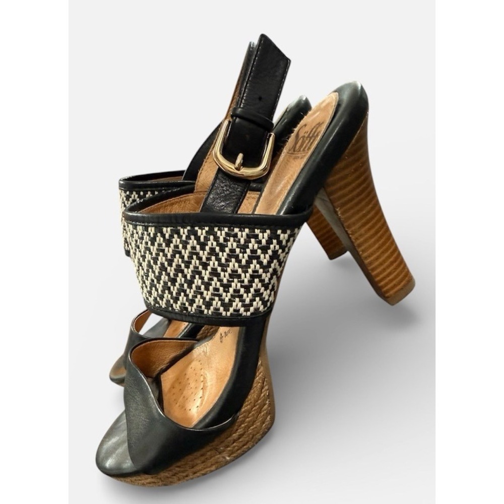 Sofft Womens Black White‎ Woven Leather Platform Slingback Comfort Heels Sz 11M